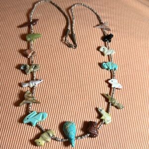 SoWest Native Totem Animal Fetish Carved Stone Heshi Bead 27" Necklace